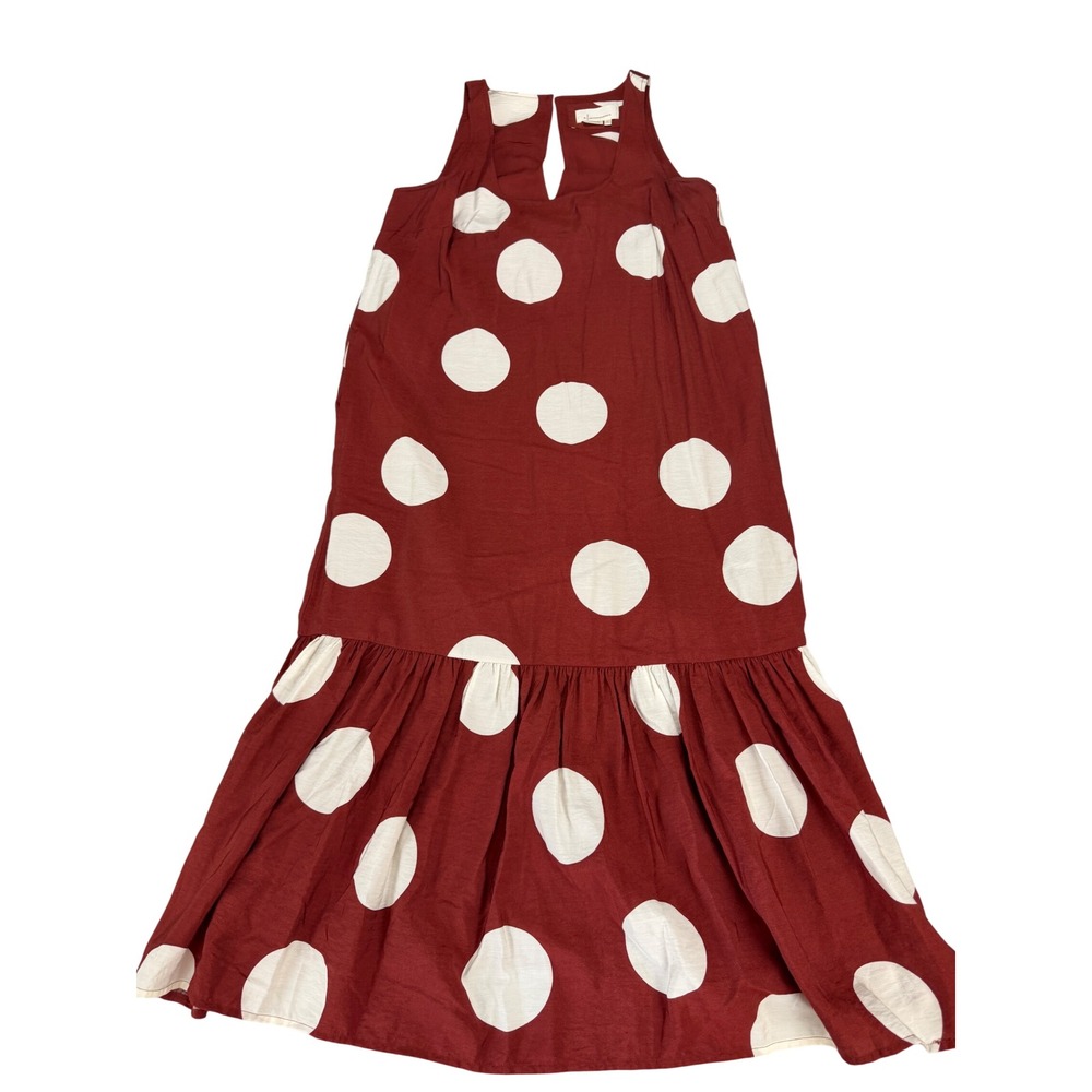 Anthropologie Polka Dot Maxi Dress Rust Red White Tiered Ruffle Hem Small